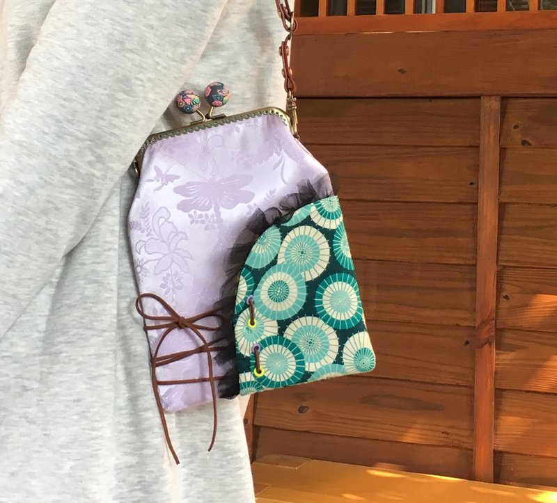 吻鎖口金包包 斜背包 側背包 肩背包 旗袍 花草虫迷 - 側背包/斜背包 - 真皮 紫色