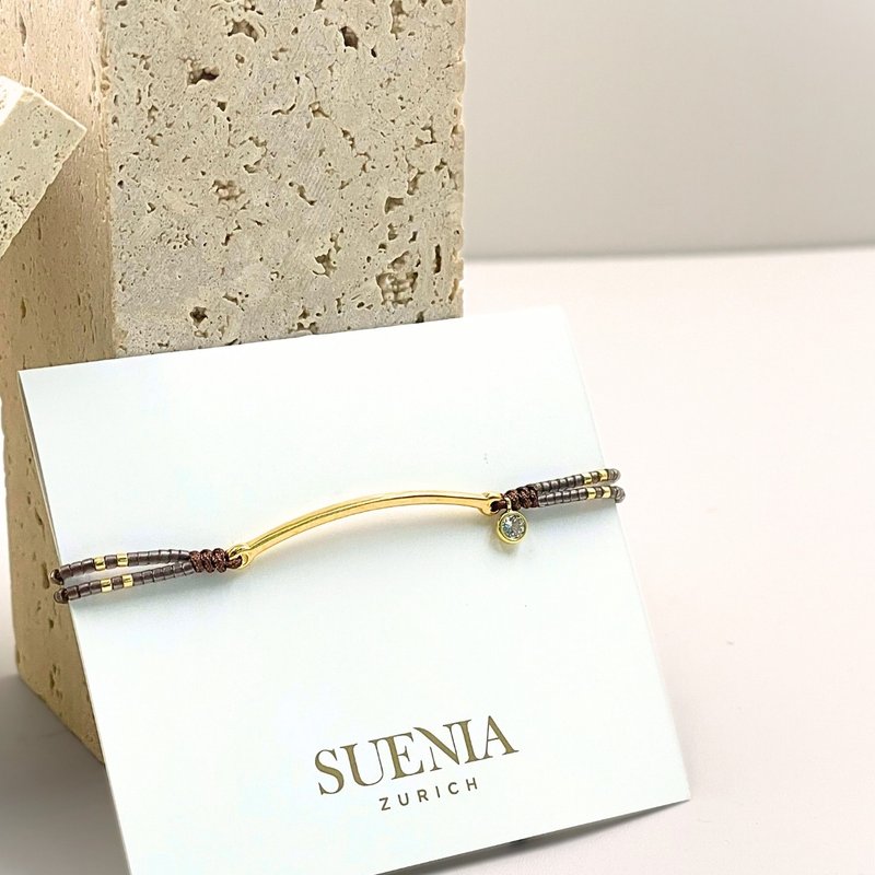 流星の軌跡 編み込みブレスレット（アンティークゴールド）クリスタルブレスレット 真鍮金メッキアクセサリー ハンドメイド - ブレスレット - 宝石 ゴールド