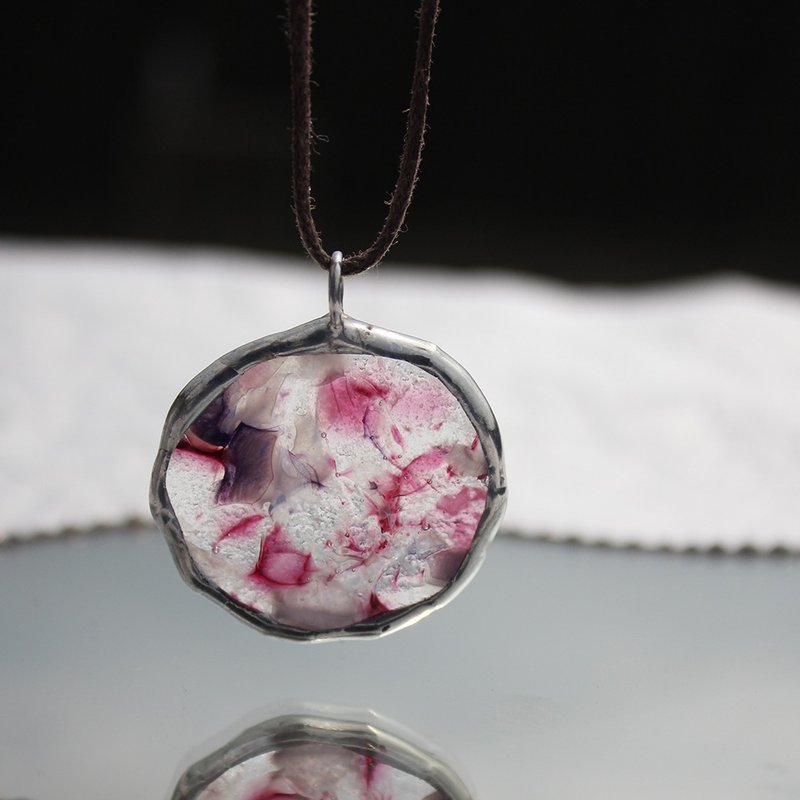飄花玻璃項鍊 玻璃墜飾 飾品 民俗風 禮物 墜子 碎花 琉璃工藝 - 項鍊 - 玻璃 粉紅色