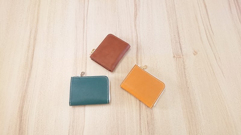 Small L-shaped zipper coin purse zipper coin purse genuine leather full hand-sewn - Wallets - Genuine Leather 