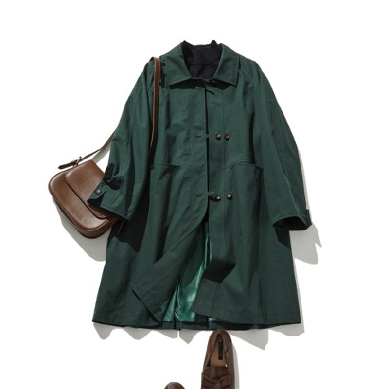 A coat that will be the centerpiece of your fall outfit Mid-length coat Dark blue-green 240928-3 - เสื้อแจ็คเก็ต - ผ้าฝ้าย/ผ้าลินิน 