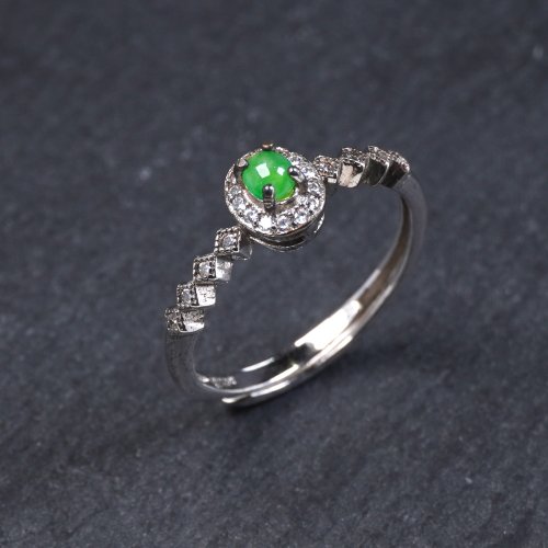 瓔珞珠寶盒 E.L.Jewelry Box 冰種陽綠翡翠蛋面戒指 925純銀鑲嵌 | 天然緬甸玉A貨翡翠 | 送禮