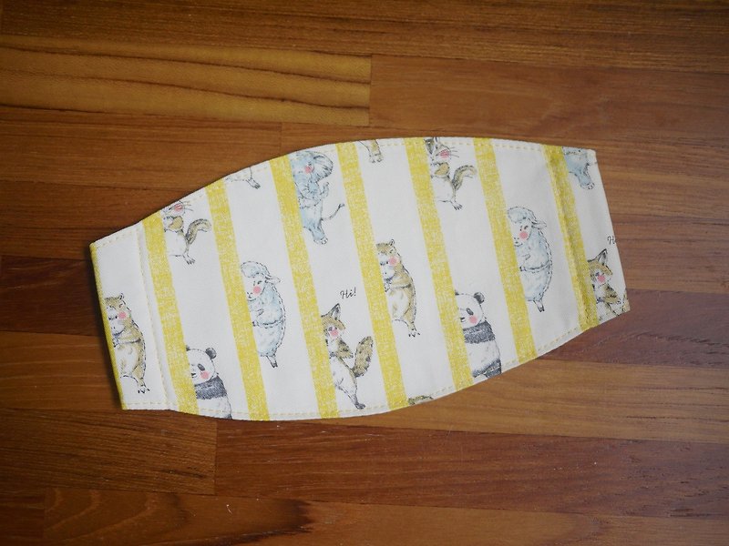 Hand-made custom = hand-made mask = animal hide-and-seek = warm sun yellow = striped style (Japanese fabric) - หน้ากาก - ผ้าฝ้าย/ผ้าลินิน สีเหลือง