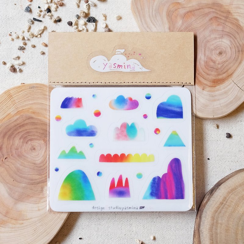 Watercolor mountain and cloud sticker - Stickers - Waterproof Material Multicolor