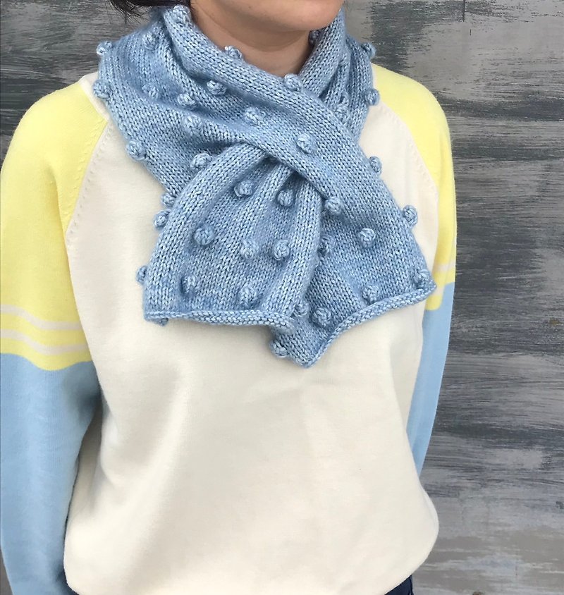 Wave blue dot | knitted scarf - ผ้าพันคอถัก - ขนแกะ 