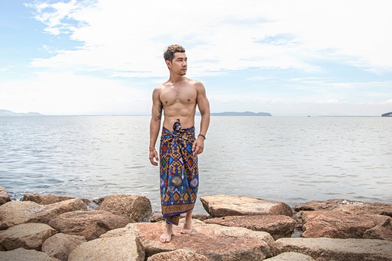 Phalawan Sarong in Blue - 男長褲/休閒褲 - 棉．麻 藍色