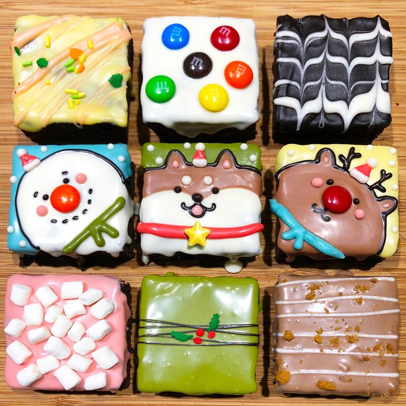 [2018クリスマス限定]にスノーフレークShijiaoファミリーブラウニーギフトボックス9  - - ケーキ・デザート - 食材 レッド