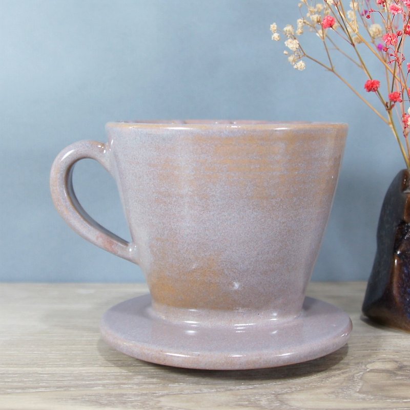 Pink purple trapezoidal three-hole coffee filter cup - Mugs - Pottery Pink