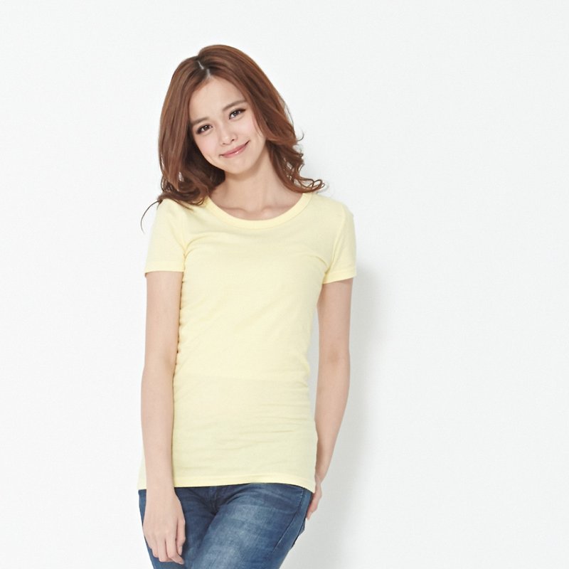 Classic Washed Cotton Fit Style Plain Cotton T-shirt【little flaw Special】 - เสื้อยืดผู้หญิง - ผ้าฝ้าย/ผ้าลินิน สีเหลือง