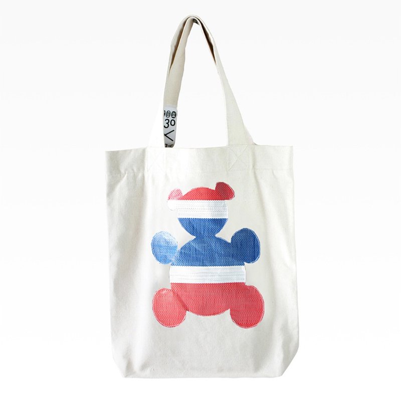 紅白藍330 X 又一山人 - 熊白藍棉布袋 A (大熊) 橫紋 - 側背包/斜背包 - 其他材質 
