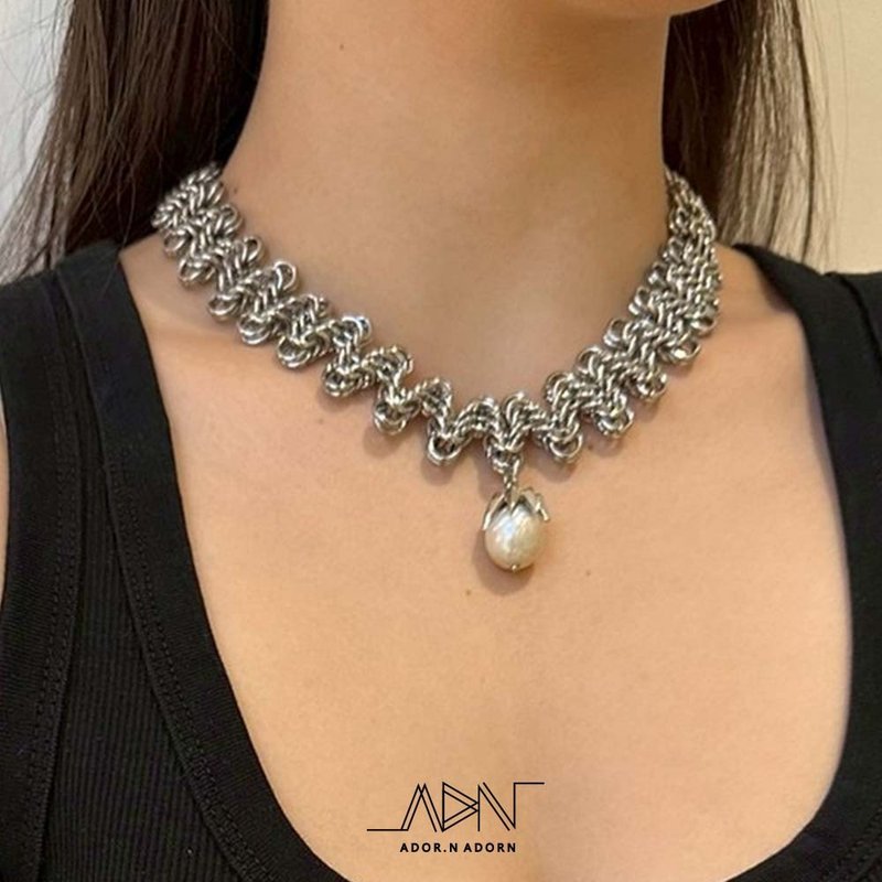 蕾絲2 - 項鍊 - 不鏽鋼 銀色