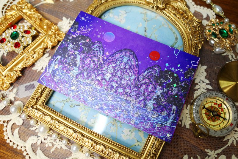 日月五峯圖 - Korean Folk Painting Postcard (libet) Double-Sided - 卡片/明信片 - 紙 藍色