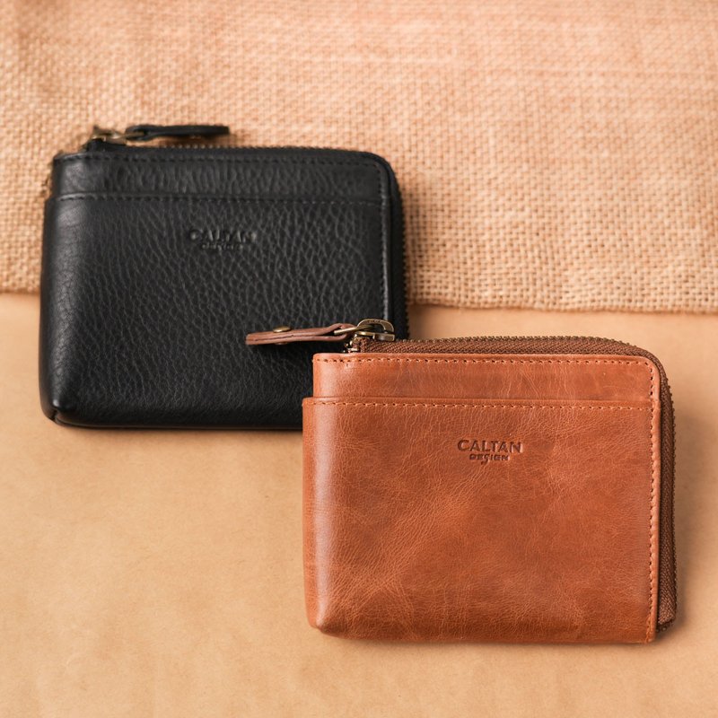 [24hr fast shipping] Genuine leather L-shaped zipper card coin purse-two colors 1821 - กระเป๋าสตางค์ - หนังแท้ สีนำ้ตาล