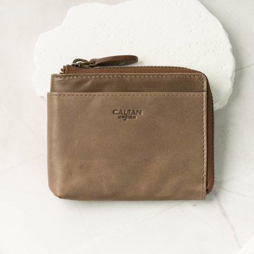 CALTAN DESIGN 【24hr快速出貨】真皮L型拉鍊卡片小零錢包-1821 兩色 零錢袋