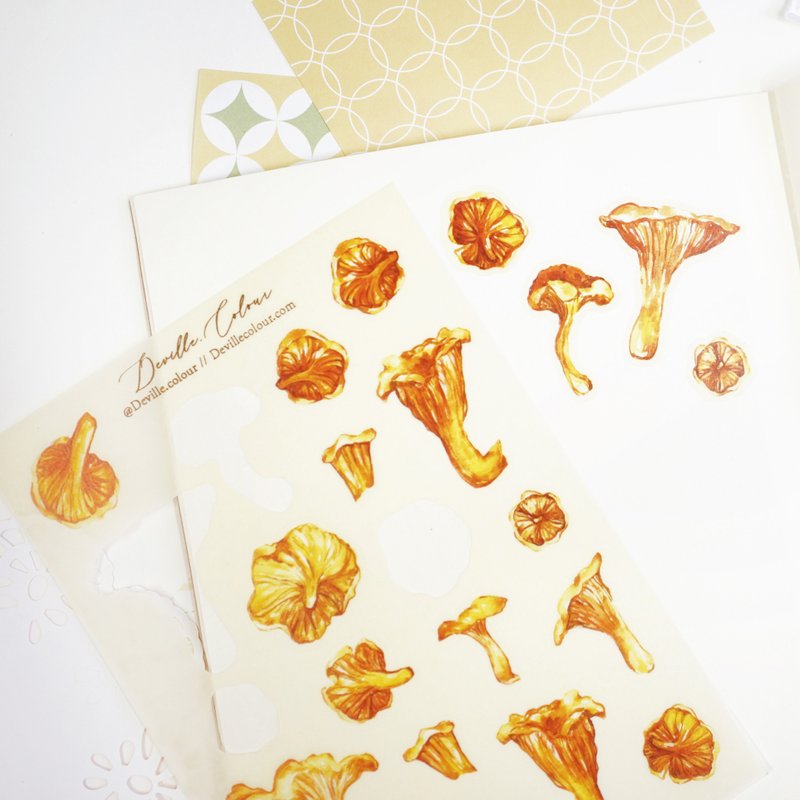 【Chanterelle Mushroom】 Washi Sticker Sheet - Stickers - Paper Yellow