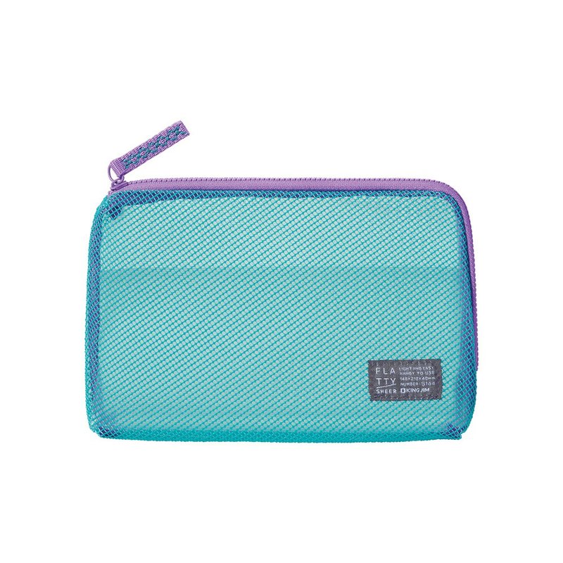 【KING JIM】FLATTY SHEER 多功能網狀拉鍊袋  M 綠色 - 零錢包/小錢包 - 塑膠 多色