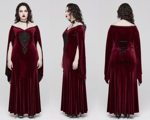 【Large Size】Gothic Witch Seance Velvet Gown/Dress - Red/Black