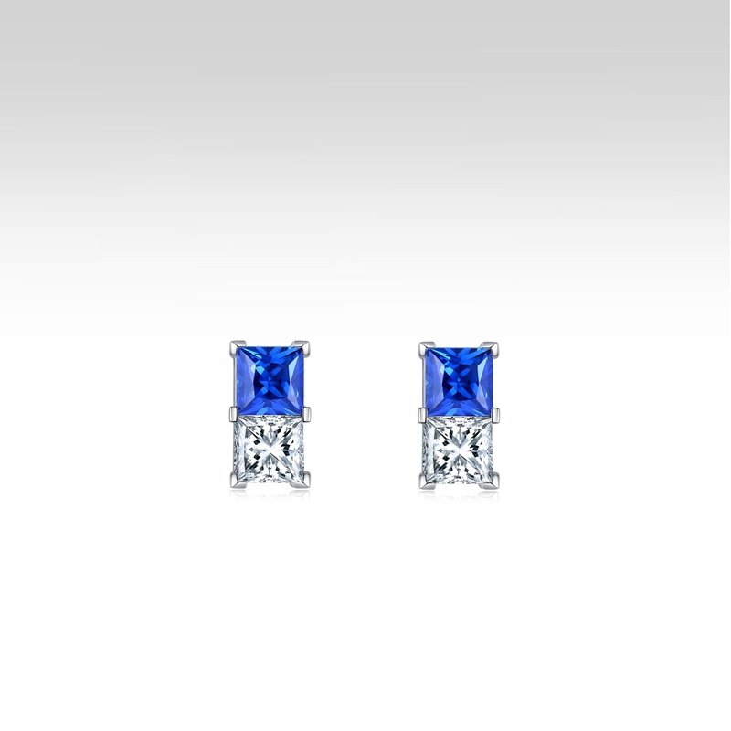 Minimalist earrings 18k gold cultured sapphire earrings for boys simple and versatile high-end fashion exquisite - Earrings & Clip-ons - Other Materials Blue