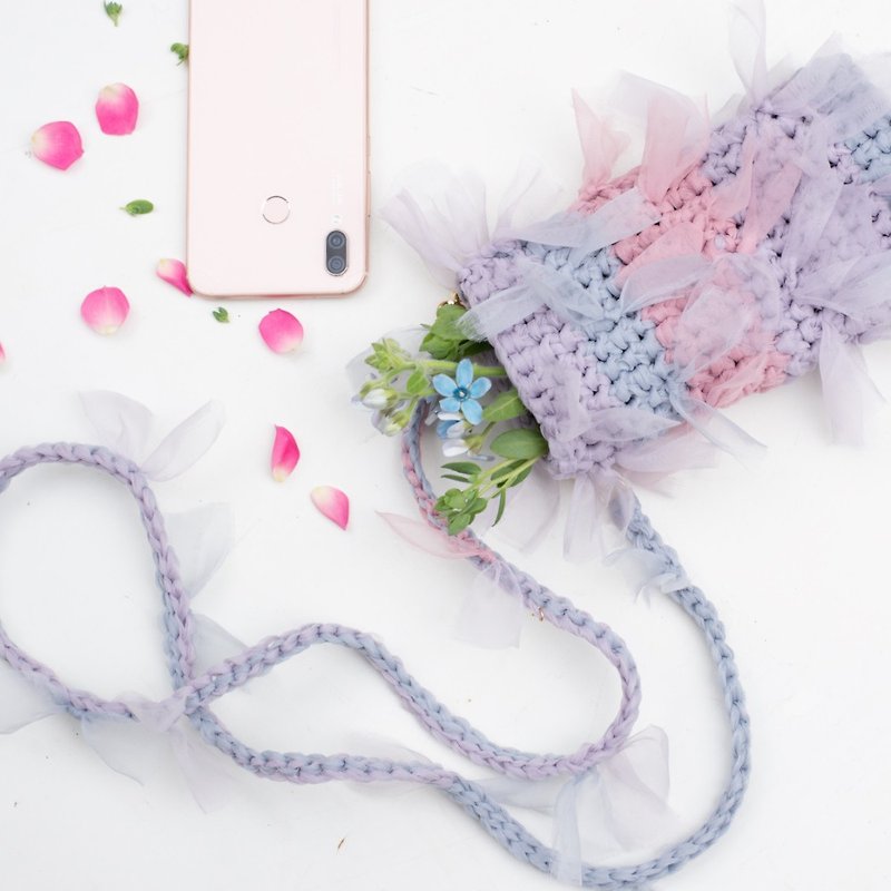 咲き編みストラップ | 咲き編みスマホポシェット/サコッシュオプション - ショルダーバッグ - その他の化学繊維 多色
