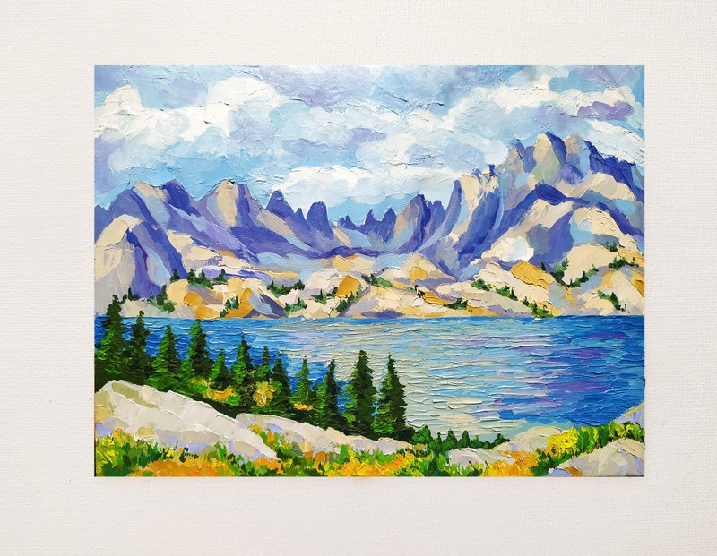 圖片風河山脈油畫厚塗原始山水山 - 壁貼/牆壁裝飾 - 其他材質 藍色
