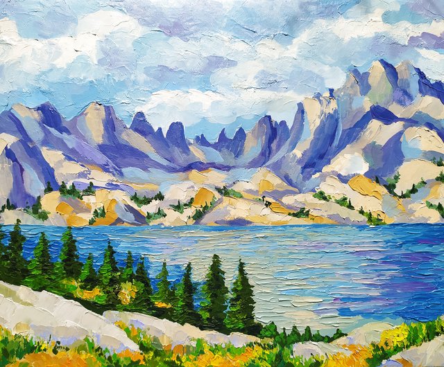 Picture The Wind River Range oil painting impasto original landscape  mountains - Shop Nadinart Wall Décor - Pinkoi