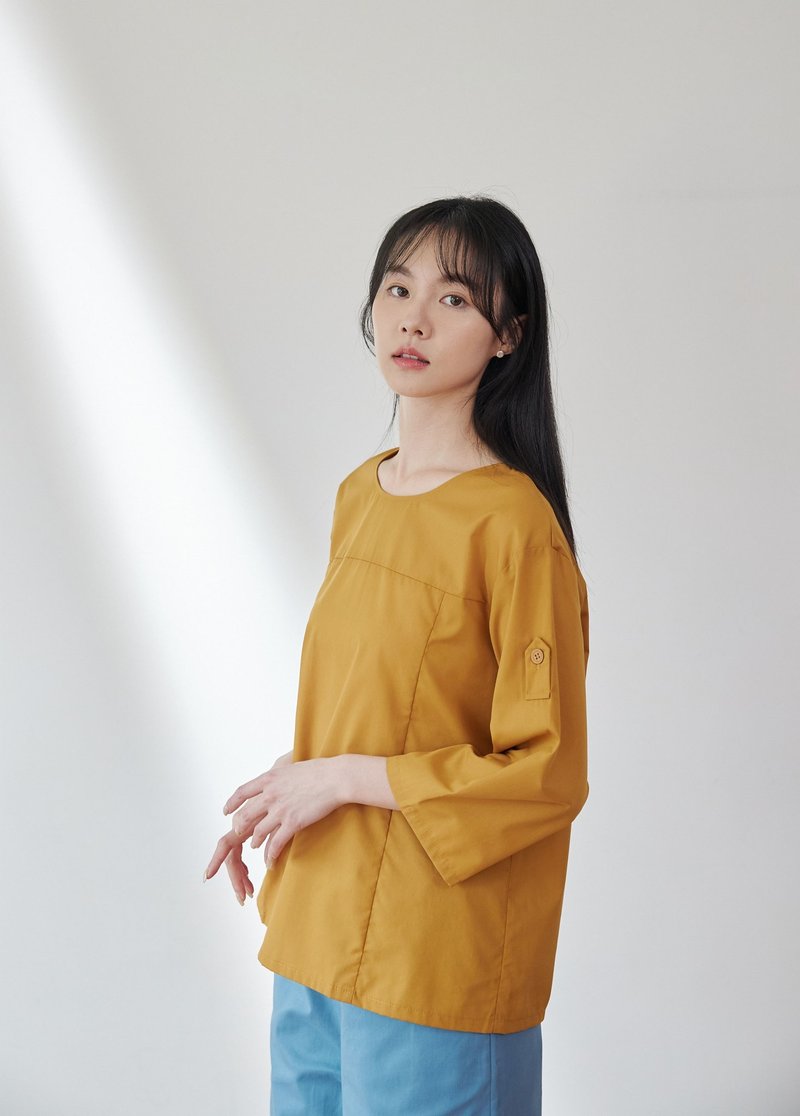 Dateline wide-sleeved off-shoulder top-Jiecheng - Women's Tops - Cotton & Hemp Yellow