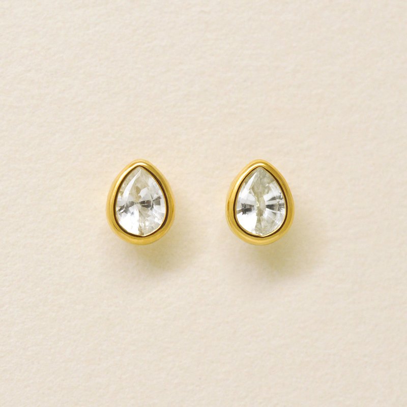 【Second Earrings】 18K 黃金白藍寶石露珠耳環 - 耳環/耳夾/耳骨夾 - 貴金屬 