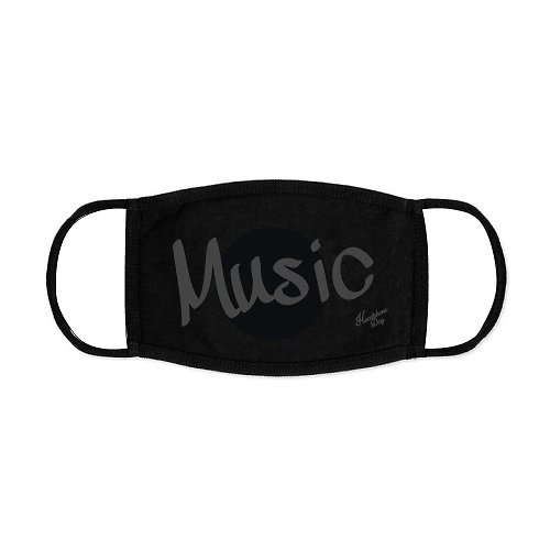 HeadphoneDog耳機狗設計 台灣製 可洗滌重複使用 全黑音樂文字口罩 Dark Black 黑色 環保
