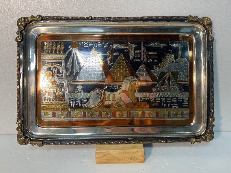 100% Egyptian imported rectangular handmade copper plate - ของวางตกแต่ง - ทองแดงทองเหลือง สีทอง