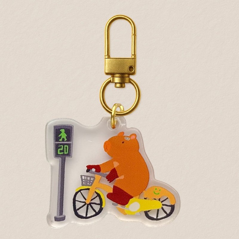 壓克力吊飾-黑豚騎UBIKE 40mm寫實風格插畫 - 吊飾/掛飾 - 壓克力 