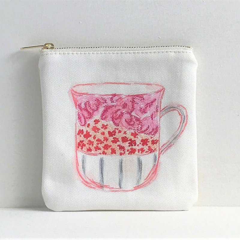 Gardeners' Tea Party Square Flat Pouch Mug Cup Pink - Toiletry Bags & Pouches - Cotton & Hemp Pink