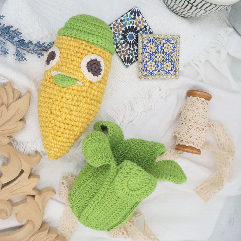 MyuM -Corn- rattle toy handmade with 100% Organic Cottonrainbow - Kids' Toys - Cotton & Hemp Yellow
