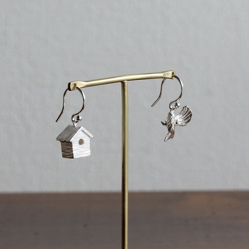 Bird house earrings - 耳環/耳夾 - 純銀 銀色