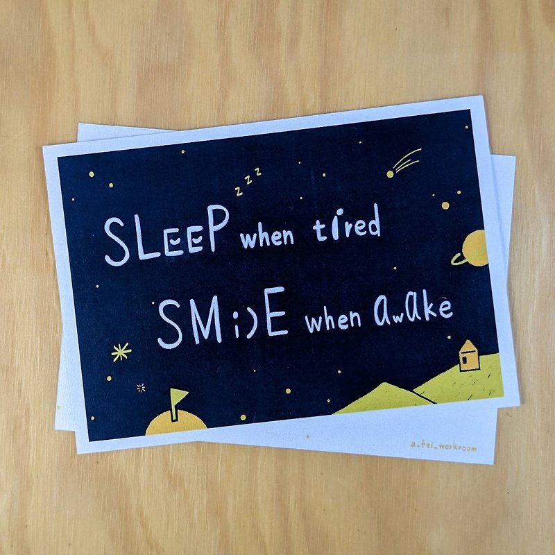 累了睡覺 醒著微笑 | 明信片 | 手寫字 | 星空 - 心意卡/卡片 - 紙 藍色