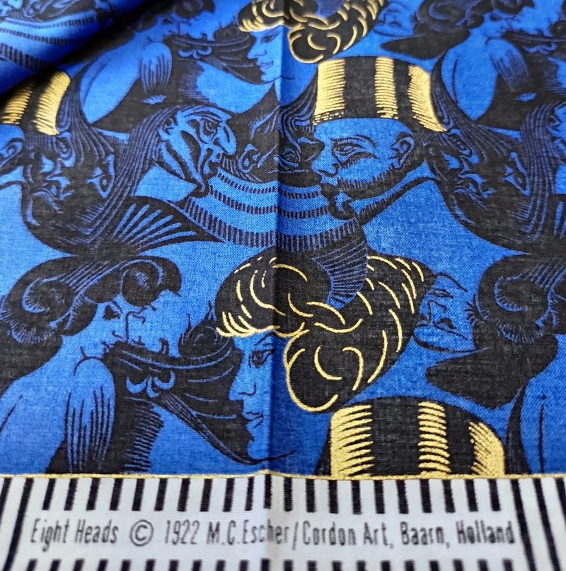Eight Heads 1922 by M.C. Escher Dutch Artist Vintage Handkerchief 20 x 20 inches - 手帕 - 棉．麻 藍色