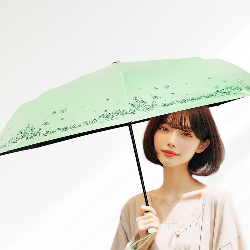 雙龍蝶舞輕量黑膠自動傘/防曬陽傘折傘防風雨傘(湖水綠) - 雨傘/雨衣 - 防水材質 綠色