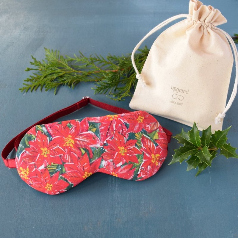 Poinsettia/sleep mask and pouch/travel/christmas - Eye Masks - Cotton & Hemp Red