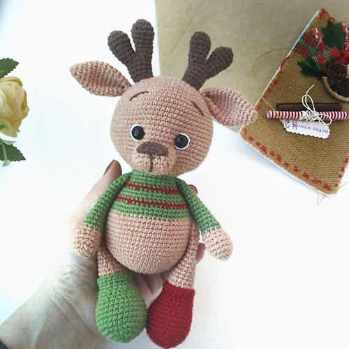 Rizhik_toys Stuffed reindeer toy gift handmade. Soft newborn toys Christmas fawn.