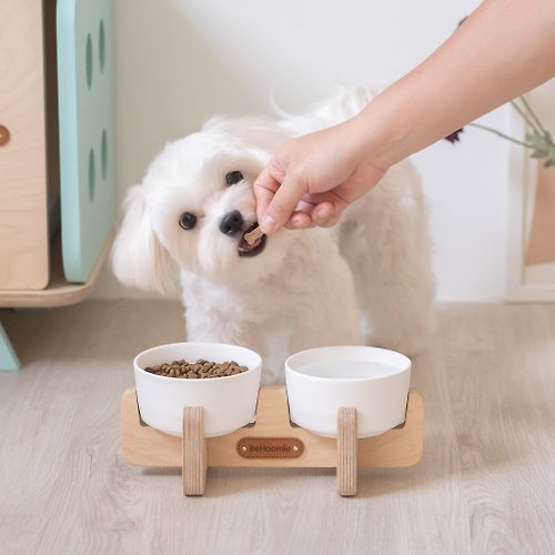 BeHoomie 寵物友善家居設計 木質寵物碗架(含陶碗)