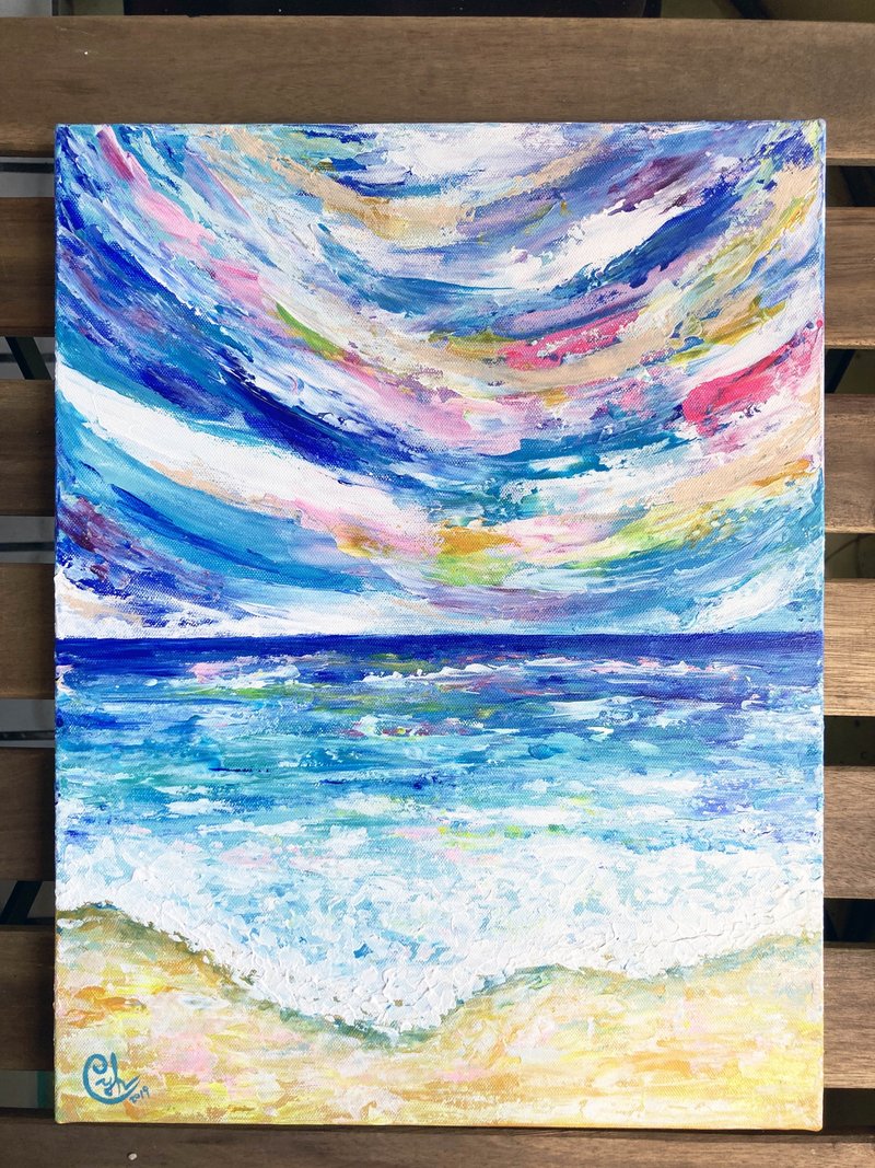 Original Acrylic Ocean Painting - That's My Ocean Sound 1,  38 x 45.5 cm - Customized Portraits - Cotton & Hemp Multicolor