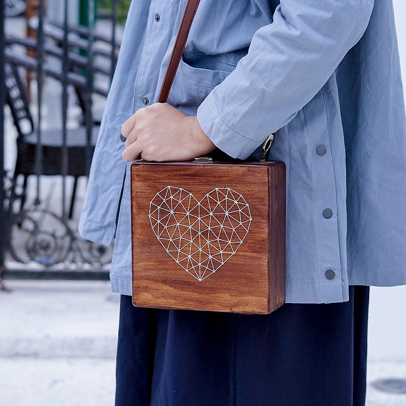 Harajuku original niche design forest Japanese hand-embroidered wooden love crossbody single-shoulder Sanskrit collection - Messenger Bags & Sling Bags - Wood Brown