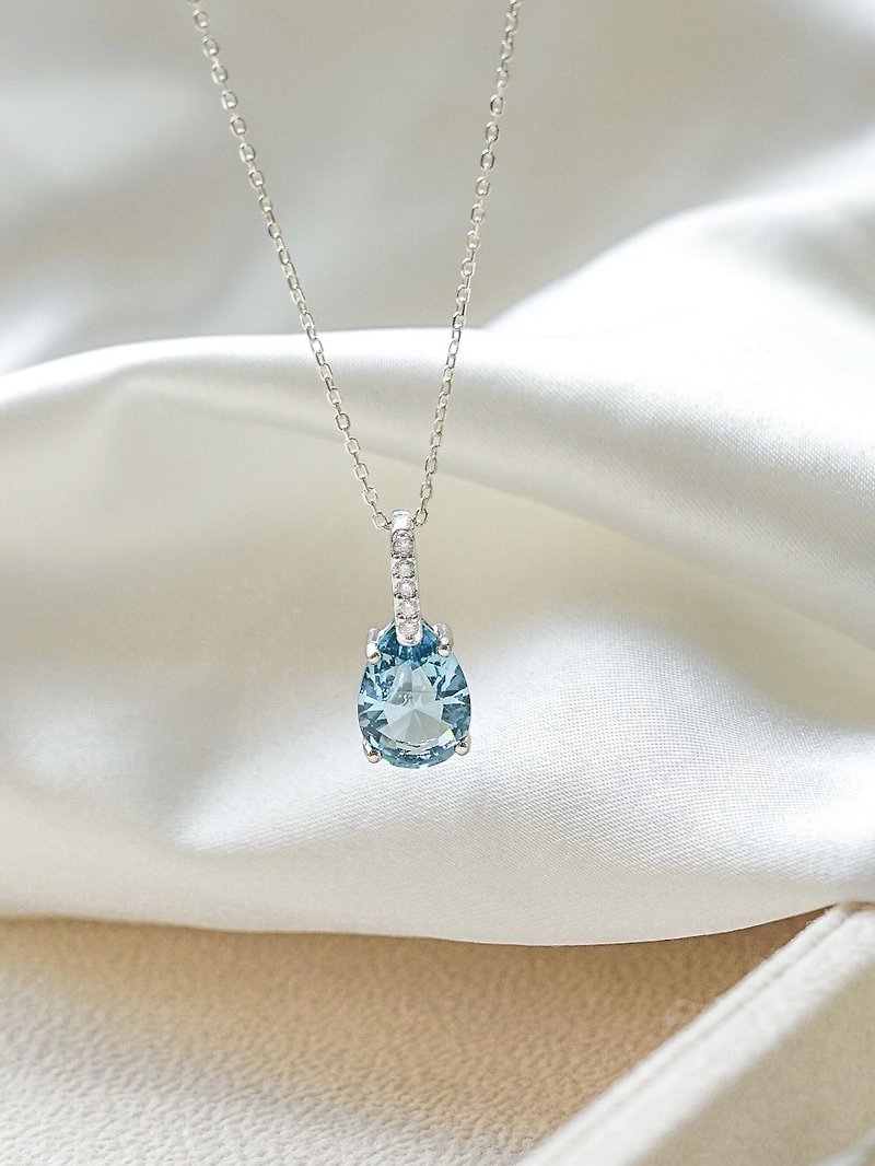 Sterling Silver Stone Ocean Blue Necklace - สร้อยคอ - เงินแท้ สีน้ำเงิน