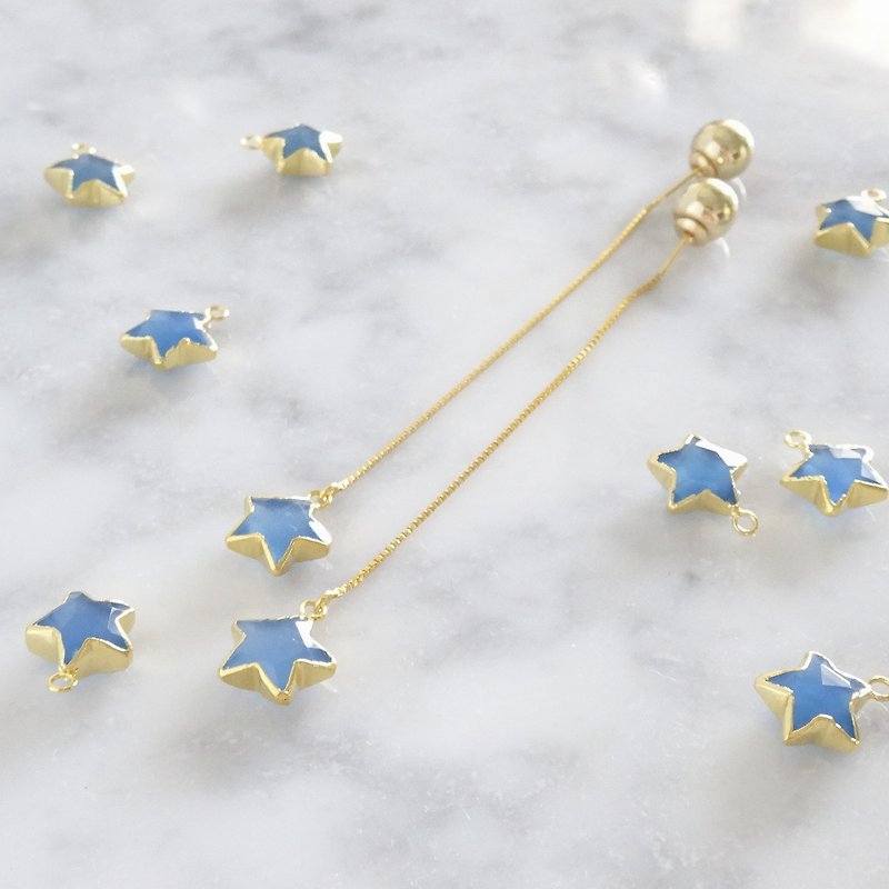 14kgf Blue Chalcedony STAR american pierced earrings - Earrings & Clip-ons - Gemstone Blue