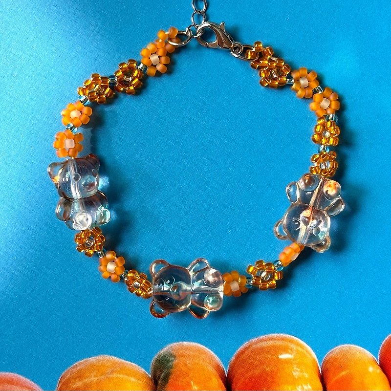 zi2.rennt beads|Flower Bear|Bear beaded bracelet handmade bracelet - สร้อยข้อมือ - แก้ว หลากหลายสี