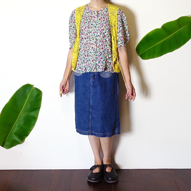 BajuTua / Vintage / Satin Floral necking sleeve blouse - Women's Tops - Polyester Multicolor