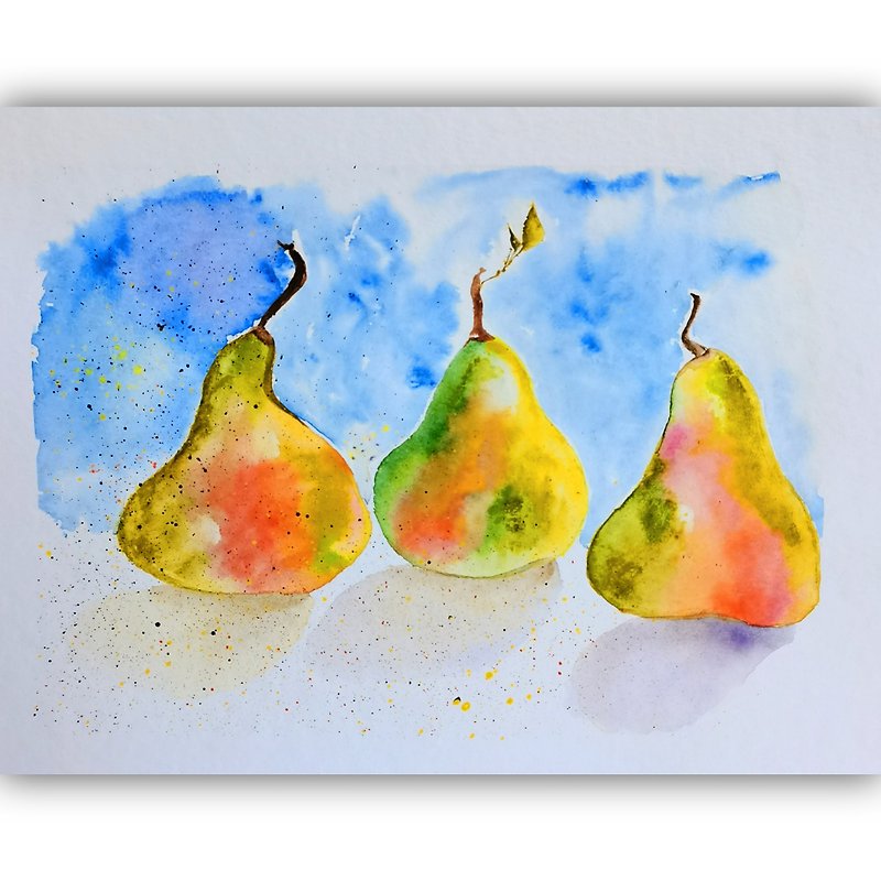 Watercolor Pears Original Fruit Art Food Room Decor Painting Fruits Wall Art - Posters - Paper Multicolor