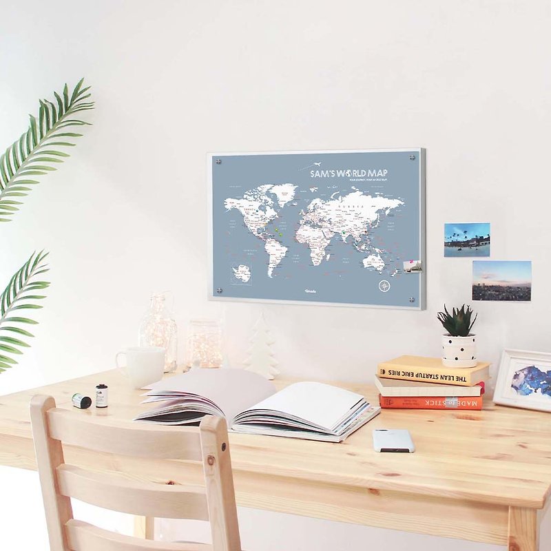 World Map-Customized Magnetic Series Posters-Moon White Gray (Customized Gift)-IKEA Message Board Style - โปสเตอร์ - กระดาษ สีน้ำเงิน