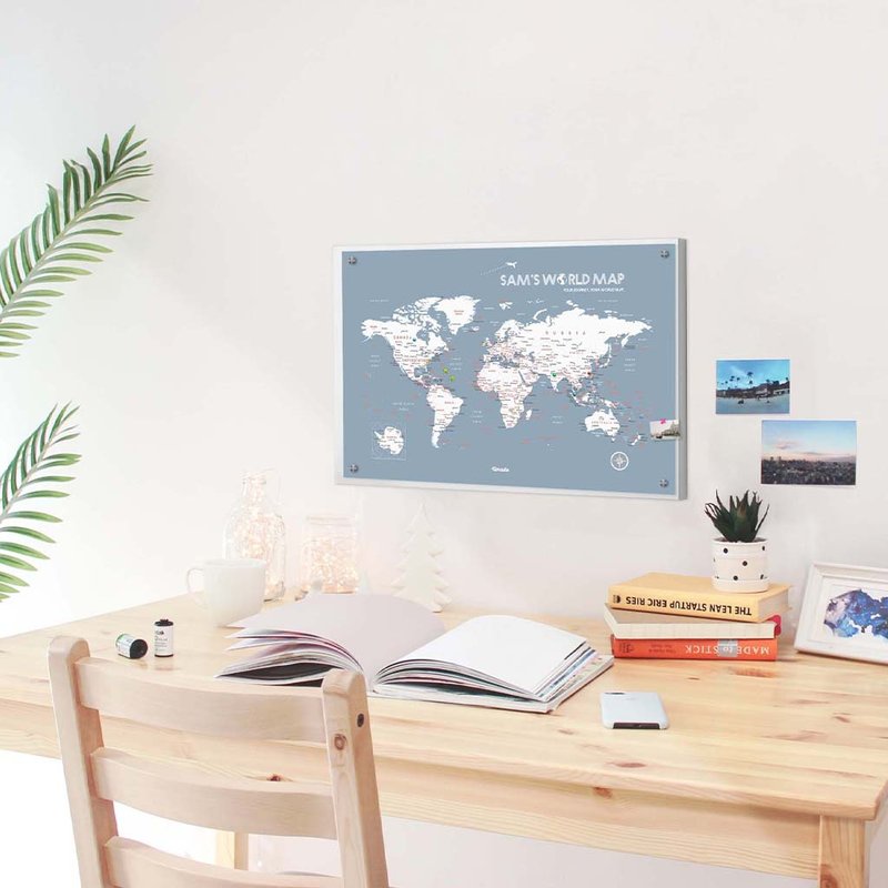 World Map-Customized Magnetic Series Posters-Moon White Gray (Customized Gift)-IKEA Message Board Style - โปสเตอร์ - กระดาษ สีน้ำเงิน