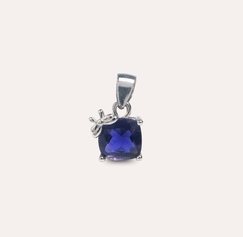 Azurite Blue Square 7mm Pendant Classic Series Dream Gemstone Silver Jewelry - สร้อยคอ - เงิน สีน้ำเงิน