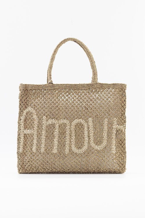 The Jacksons Natural And Scarlet Amour Jute Bag in Pink